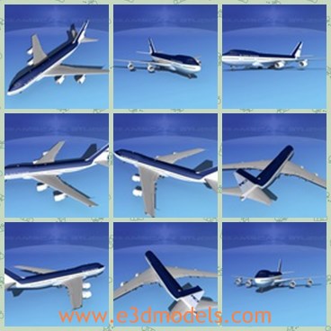 3d model the plane with blue body - This is a 3d model of the plane with blue body,which  held the record for passenger seating and until the start of service of the A380 it was the largest passenger jet in the world.