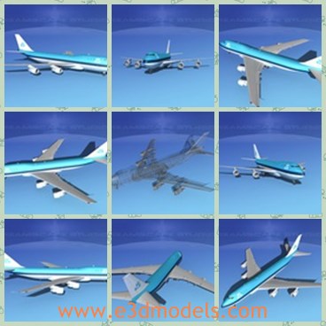 3d model the plane with blue body - This is a 3d model of the plane with blue body,which is long and spacious.The model  held the record for passenger seating and until the start of service of the A380 it was the largest passenger jet in the world.