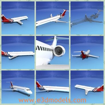 3d model the plane with red tail - This is a 3d model of the plane with red tail,which is created by the Boeing company and is a regional airliner capable of seating 98 to 105 passengers and 2 cockpit crew.