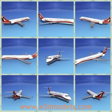 3d model the plane with red tail - This is a 3d model of the plane with red tail,which is long and large.The plane is a regional airliner capable of seating 98 to 105 passengers and 2 cockpit crew.