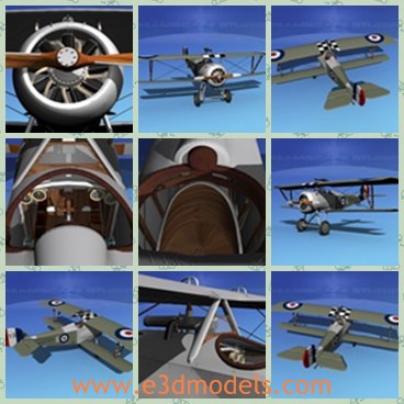 3d model the plane with single seat - THis is a 3d model of the plane with single seat,which was powered with a 130 hp Le Rhone rotary engine. It was capable of outstanding maneuverability, a very high rate of climb and was popular with the pilots.