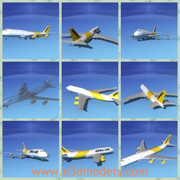 3d model the plane with yellow strips - This is a 3d model of the plane with yellow strips,which is large and modern.The model is famous and safe,widely used in the world.