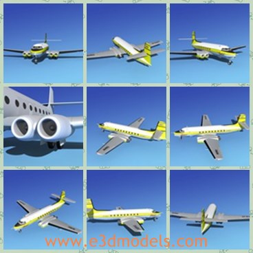 3d model the plane with yellow tail - This is a 3d model of the plane with yellow tail,which is the famous brand in Canada. A lot of attention was received by companies .