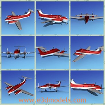 3d model the red plane - This is a 3d model of the red plane,which is one of the smallest of the family of pressurized twin engine King Air.