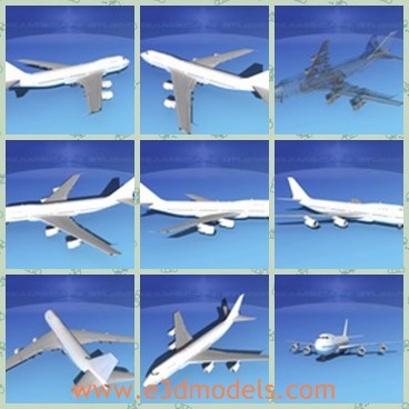 3d model the white plane - This is a 3 model of the white plane,which is made with large body.The model was the first of the family of 747s developed and manufactured by Boeing. It carried a maximum of 550 in a single class configuration.