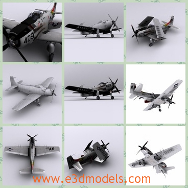 3d model the white plane - This is a 3d model of the white plane,which is the dangerous weapon in the army.The model is the skyraider.