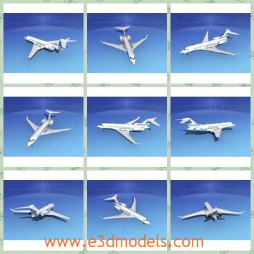 3d model the white plane for global express - This is a 3d model of the white plane for global express,which will feature a three-zone cabin and it will be powered by the next-generation.