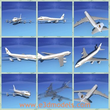 3d model the white plane of Boeing - This is a 3d model of the white plane of Boeing,which was the first of the family of 747s developed and manufactured by Boeing. It carried a maximum of 550 in a single class configuration.