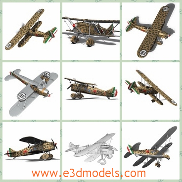 3d models of fiat CR32 - These 3d models are about fiat CR32 military plane which is used in Italy airforce.It is originally modelled in cinema4D 9.5.