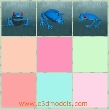 3d model a blue frog with red eyes - This is a 3d model of a blue frog with red eyes,its legs are thin and long.The frog is ready to jump any time.