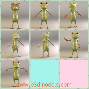 3d model a standing frog - This is a 3d model of a cartoon frog that is standing and the arms straight forward.

It is rigged with characters and is ready for animation


.