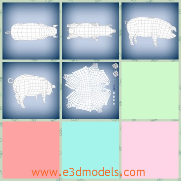 3d model of a pig - This is a 3d model of a fat pig which has a heavy body and four short but thick legs.This 3d model of pig base mesh has very few triangles.