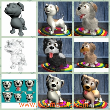 3d model the cartoon dogs in different shapes - This is a 3d model of the cartoon dogs in different shapes,which are standing on the carpets.The model is cute and small.