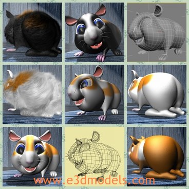 3d model the cartoon hamster - This is a 3d modle o the cartoon hamster,which is rigged mouth, spine, pelvis, head, arms, legs, fingers.The hairs are obtained with the plugins &quotHair and Fur".