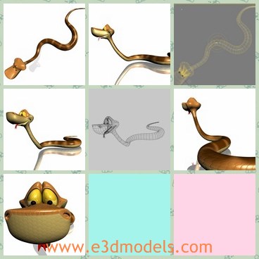 3d model the cartoon snake - This is a 3d model of the cartoon snake,whic is thin and cute.The model  is rigged, finely skined.