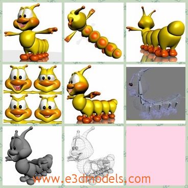 3d model the caterpillar in yellow - This is a 3d model of the caterpillar in yellow,which is rigged and finely skined.
A second scene comes with a presentation exactly similar of main image, with background, light camera and
all objects that you can see to the picture background.
