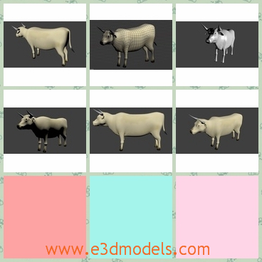 3d model the cow with two horns - This is a 3d model of the cow with two horns,which is large.It looks like the cattle or the bull.