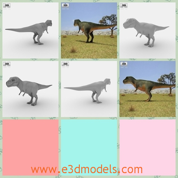 3d model the dinosaur on the plain - This is a 3d model of the dinosaur on the plain,which has four feet,including two short ones and two long ones.The model has a long tail.