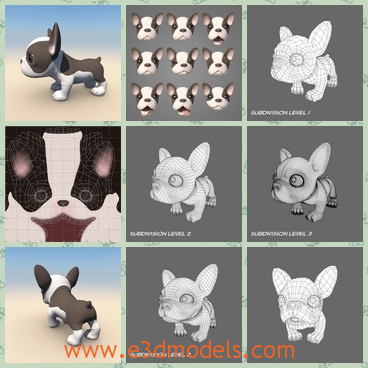 3d model the puppy with morphs - This is a 3d model of the a French Bulldog puppy with morphs in Maya.The base mesh can be subdivided. The puppy is textured with hand painted maps.