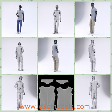 3d model the male character in T-shirt - This is a 3d model of the male character in T-shirt,which slanting his leg to one direction.The model is a black male.