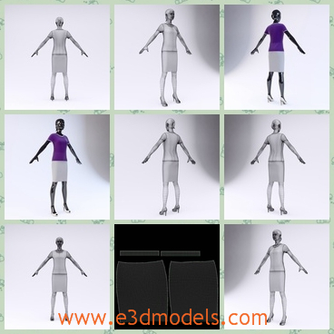 3d model the woman in clothes - This is a 3d model of the woman in clothes,which is tall and pretty,The model is a high quality model to add more details and realism to your projects.