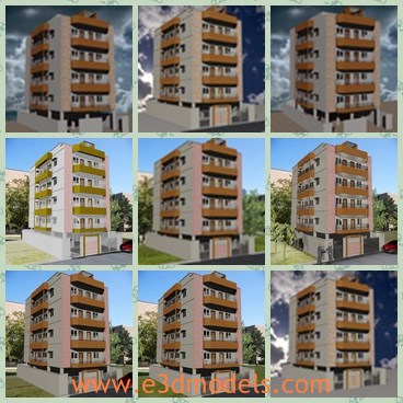 3d mode the modern building - This is a 3d model of the modern building,which is built with balcony and transparent windows.