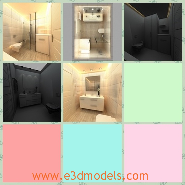 3d model a bathroom in the modern design - This is a 3d model about a bathroom in the hotel,which is designed in modern style.The model is possible to use in any project, since they are made with real prototype from catalogue of furniture.
