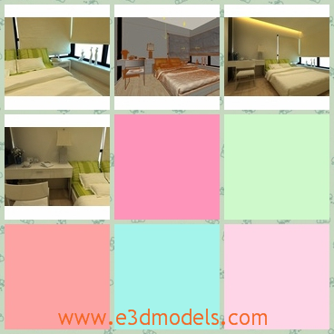 3d model a bedroom - This is a 3d model of the internal bedroom,which is spacious and detailed.The model is fulfilled with modern furnitures.