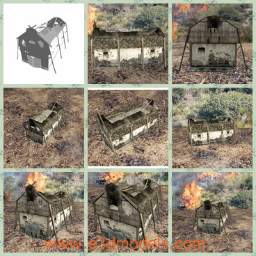 3d model a burned hut in the field - This is a 3d model of a burned hut in the field,which has ancient design and the shape is still obvious though the fire is heavy.