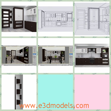 3d model a kitchen with many closets - This is a 3d model of the interior arrangements of the kitchen,which is spacious and commodious.