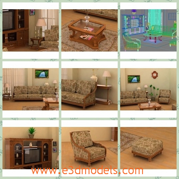 3d model a pretty living room - This is a 3d model about a living room included a large number of objects:chairs,tables,vases,table, lamps,and clock.