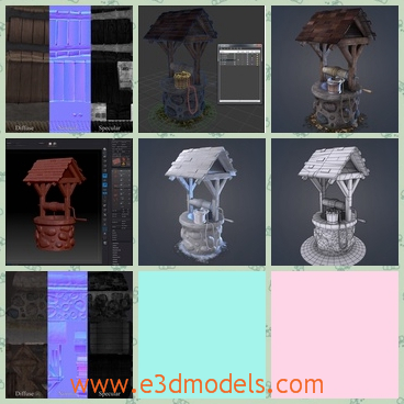 3d model a water well with ancient designs - This is a 3d model of a water well,which is decorated with ancient designs.The well is protecting by the tilted roof on it.