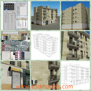3d model building with balconies - This is a 3d model about building with balconies,which is built besides the hotels ad shops.