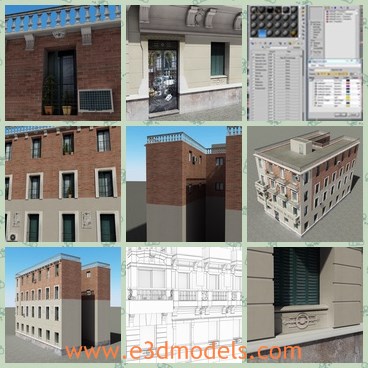 3d model building with European style - This is a 3d model of the building with European style,which is made of bricks and other materials.THe building is used as the hotel.