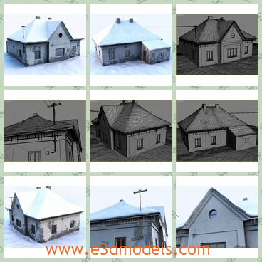 3d model house in winter - This is a 3d model of the abandoned house in winter,which is ruined and no one lives in here.