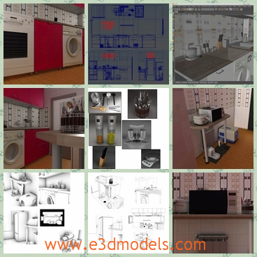 3d model interior scene of the kitchen - This is a 3d model of the interior scene of the kitchen,which is created in the modern style and the room is popular nowadays.