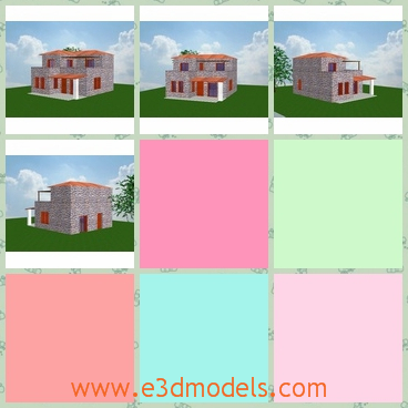 3d model modern house - This is a 3d model about a 2 stories modern house,which is made in stone.The house is spacious with the calcony and the roof is made of bricks.