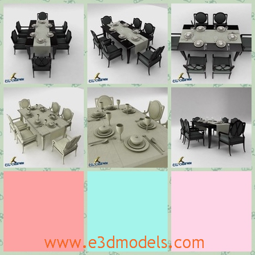 3d model of a dining table set 1 - This is a 3d model of the dining table set 1 includes chairs and plates and so on. The 3D model was created on real furniture base. It