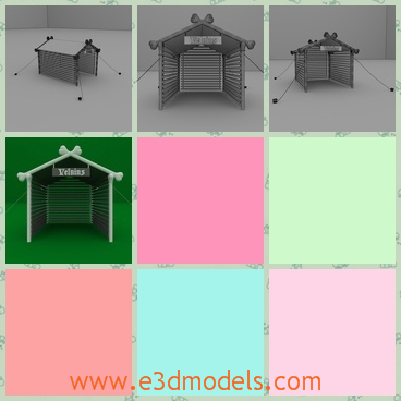 3d model of a doghouse - This is a 3d model of a cute doghouse. This doghouse is made of wood and is not very tall. The white frame looks like bones.