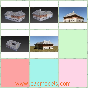 3d model of a farm building with a courtyard - This 3d model is about a low-poly traditional big farm house, modeled and textured accurately after a real house. This farm house has courtyard.