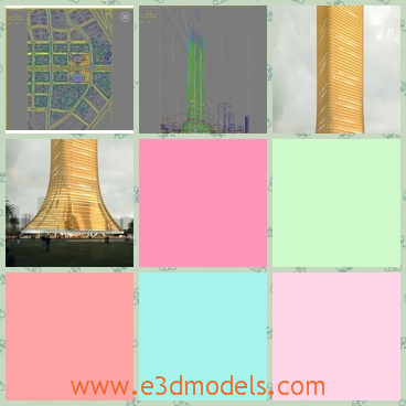 3d model of a golden tower - This is 3d model is about a very spectacular golden tower.This tower is very tall and it has a large base and a thin body.