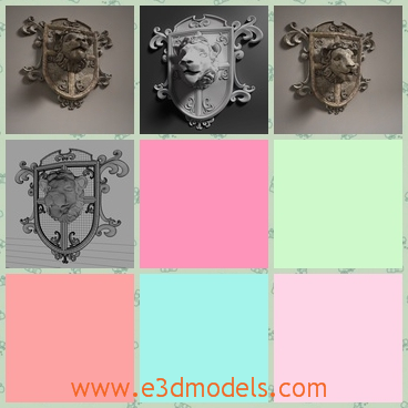 3d model of a lion head shield - This is a 3d model which is about a big shield which has a dreadful lion head on it and it has flowery edges.