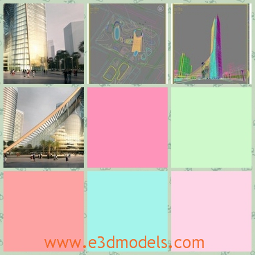 3d model of a thin building - Here are some 3d models which are about a tall building. This building has shiny sliver surfacces and it catches the sunshine in a very beautiful manner.