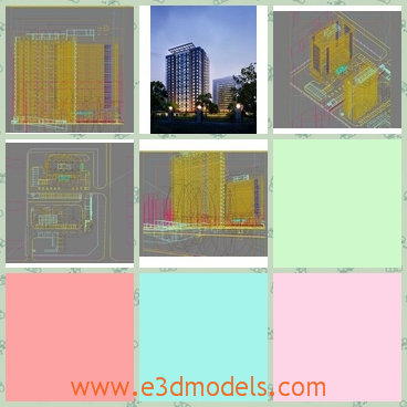 3d model of a tranquil city scene - Through this 3d model we can see a tranquil city scene in which a large building stands alone in the fading twilight.