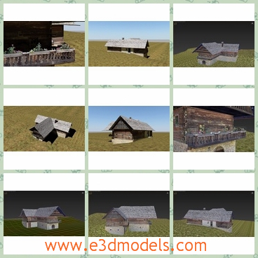 3d model of an old farm house - This 3d model is about an old farm house. This farm house has a T shape and we can steep gray roofs and low walls.