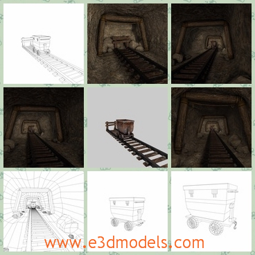 3d model of an old mine - This 3d model is about an old mine which is deep and long. In this mine we can see a long track and black rough walls.