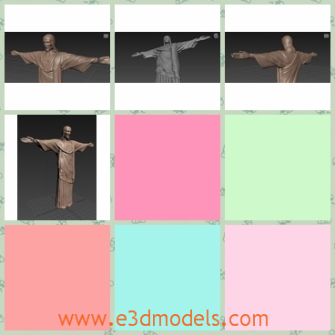 3d model of Christ the redeemer statue - This 3d model is about a high-poly model of the Christ the redeemer. This statue is very tall and the Christ is standing upright with outstretching arms.