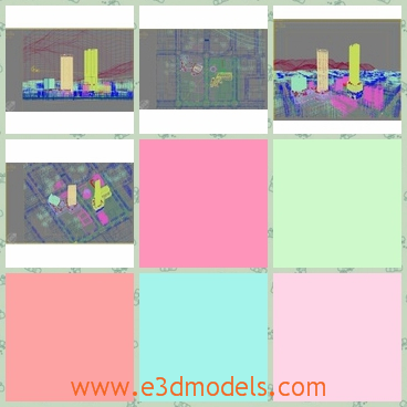 3d model of colorful city scene - This is high definition 3d model which is about some high buildings in the city. These constructions are set in a gray background.