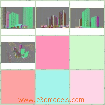 3d model of many buildings - This 3d model is about a scene in the city and it focuses on several tall buildings. These buildings are very cclose to each other and have the same shape.