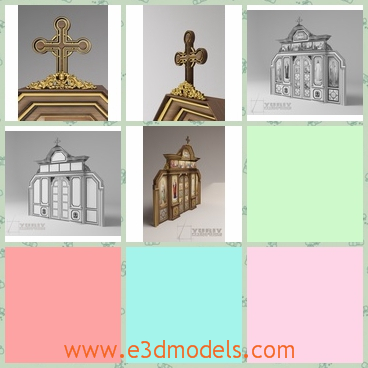 3d model of orthodox icon panel - This 3d model is about an orthodox icon panel which has a golden cross on an oblong board and this board has pretty carvings.